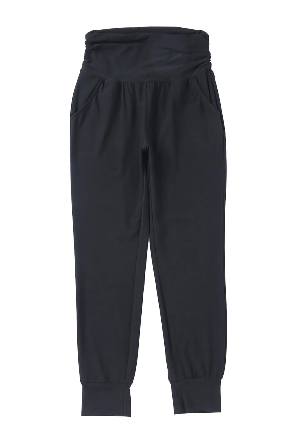 High Waist Black Pleated Pocket Leggings