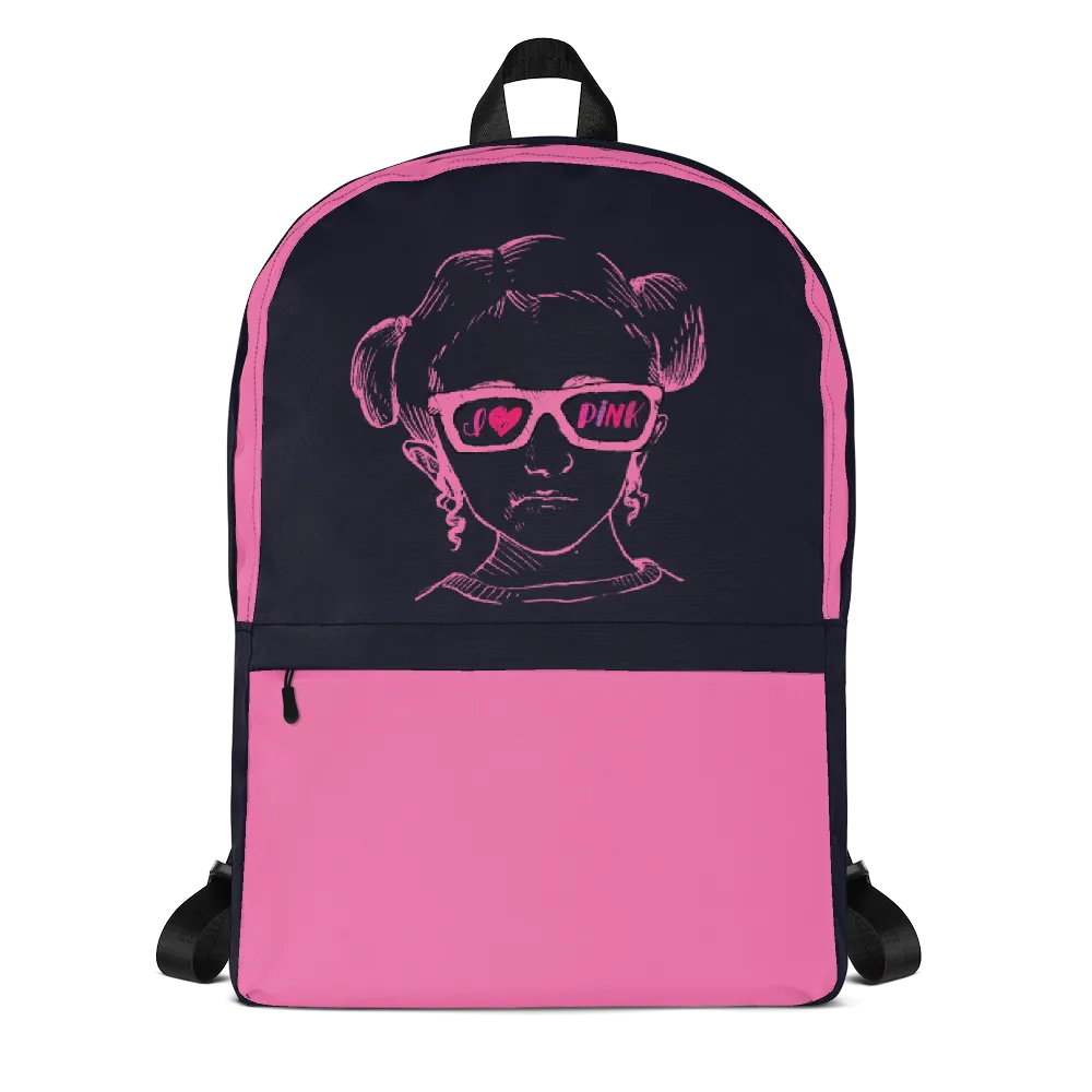 I Love Pink (Esperanza - Raising Dion) Pink on Navy Backpack