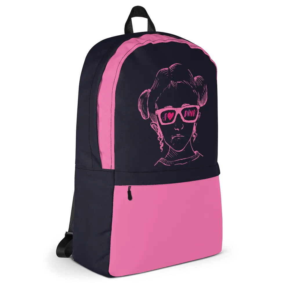 I Love Pink (Esperanza - Raising Dion) Pink on Navy Backpack