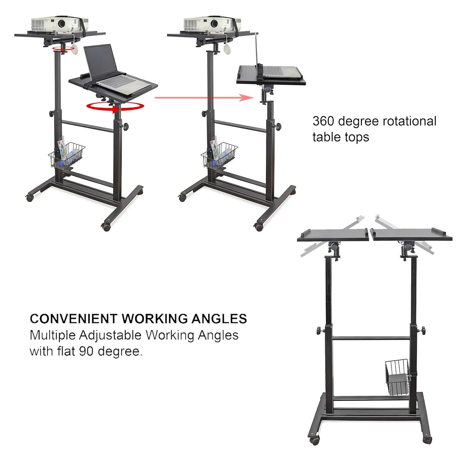 Isomars Sit &Stand 360° 2 Platforms Laptop & Projector User Table Multipurpose Angle Height & 360° Rotation Adjustable Both Side 2 Engineered Wood Board 20" / 50.8 cm x 14" / 35..5 cm (Black)