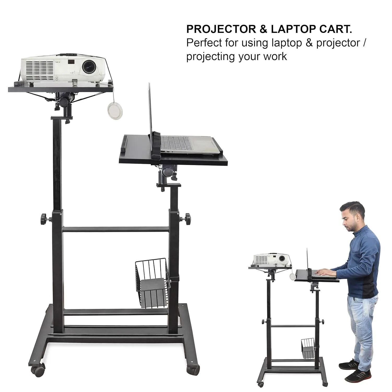 Isomars Sit &Stand 360° 2 Platforms Laptop & Projector User Table Multipurpose Angle Height & 360° Rotation Adjustable Both Side 2 Engineered Wood Board 20" / 50.8 cm x 14" / 35..5 cm (Black)