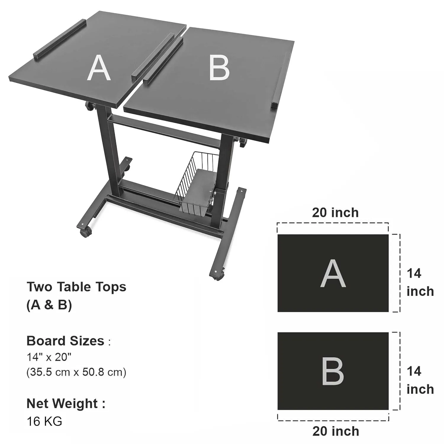 Isomars Sit &Stand 360° 2 Platforms Laptop & Projector User Table Multipurpose Angle Height & 360° Rotation Adjustable Both Side 2 Engineered Wood Board 20" / 50.8 cm x 14" / 35..5 cm (Black)