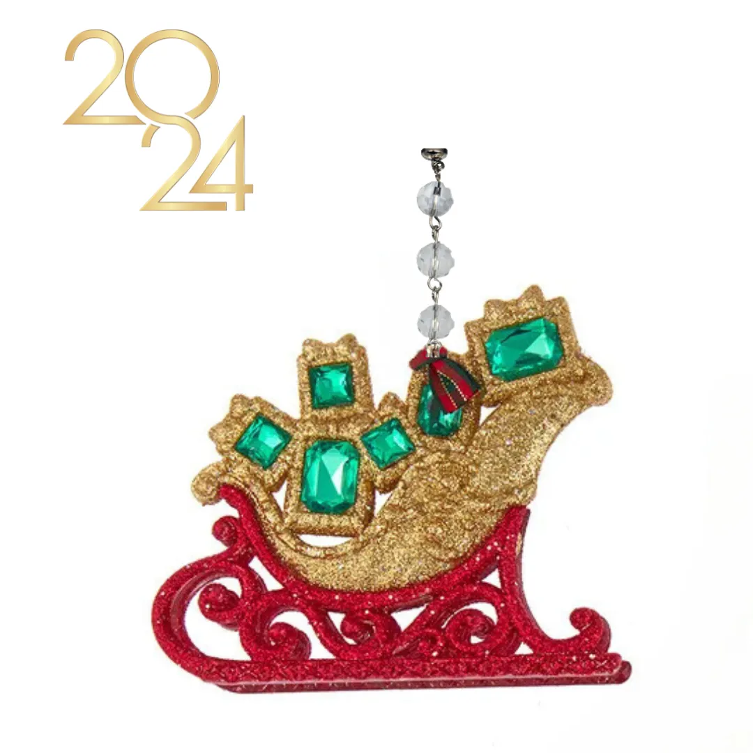 JEWELED RED/GREEN SLEIGH (Set/3) MAGNETIC CHANDELIER ORNAMENT - 2 STYLES AVAILABLE