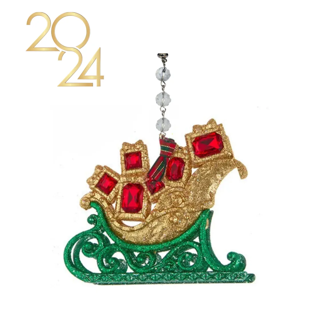 JEWELED RED/GREEN SLEIGH (Set/3) MAGNETIC CHANDELIER ORNAMENT - 2 STYLES AVAILABLE