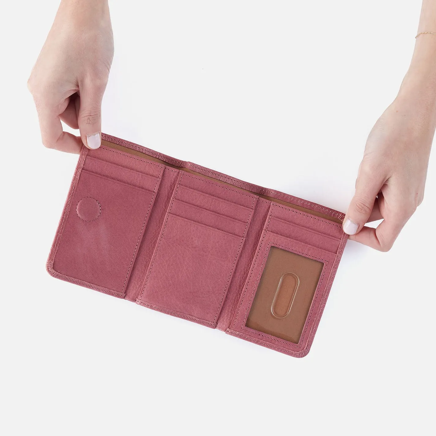 Jill Trifold Wallet In Tooled Embossed Leather - Mauve Tooled Emboss