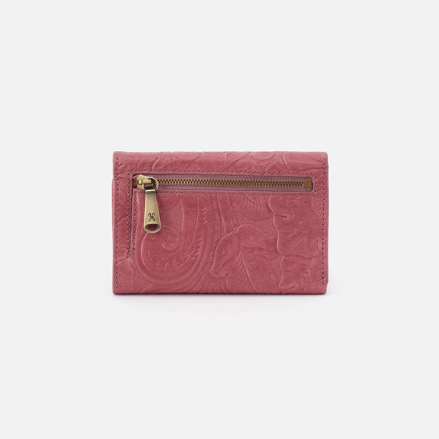 Jill Trifold Wallet In Tooled Embossed Leather - Mauve Tooled Emboss