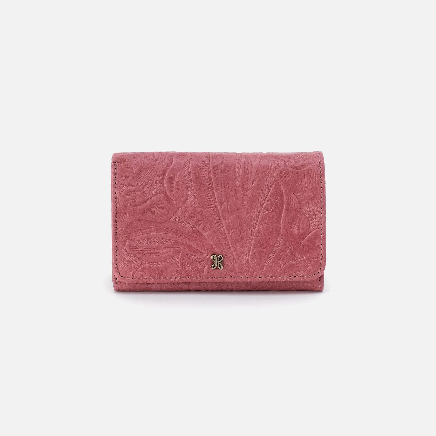 Jill Trifold Wallet In Tooled Embossed Leather - Mauve Tooled Emboss