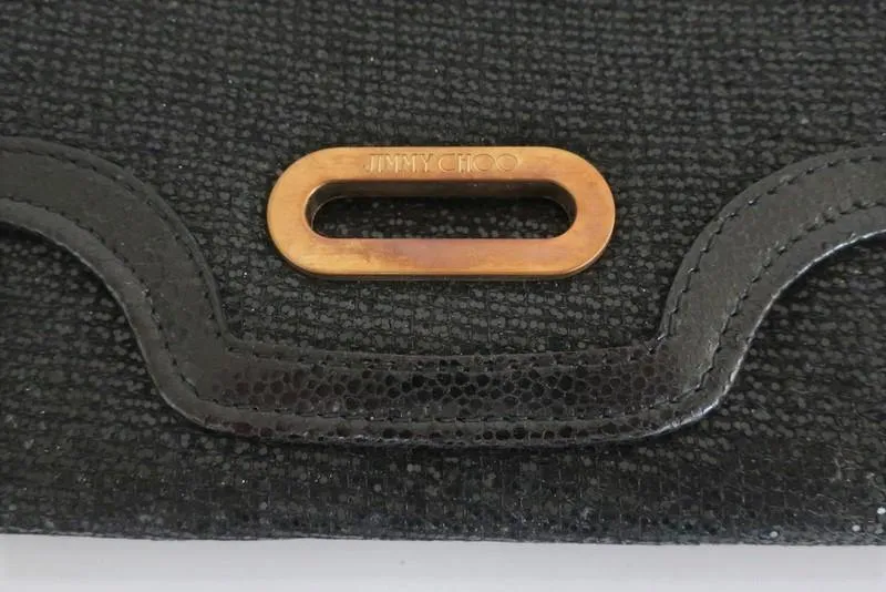 Jimmy Choo Wallet Clutch Black Glitter Lame Flap Bag