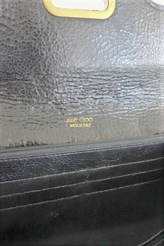 Jimmy Choo Wallet Clutch Black Glitter Lame Flap Bag