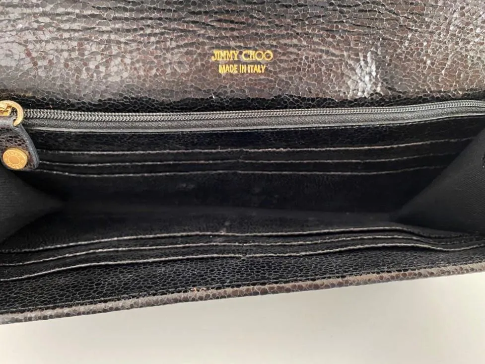Jimmy Choo Wallet Clutch Black Glitter Lame Flap Bag
