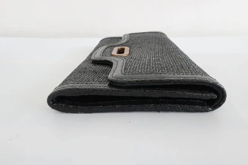 Jimmy Choo Wallet Clutch Black Glitter Lame Flap Bag