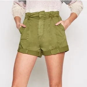 JOIE Xandria olive green paper bag high waist shorts