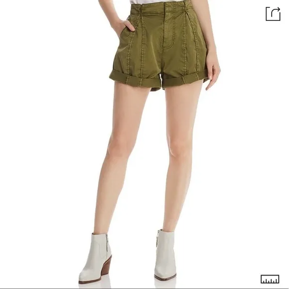 JOIE Xandria olive green paper bag high waist shorts