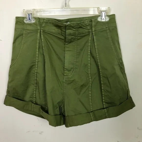JOIE Xandria olive green paper bag high waist shorts
