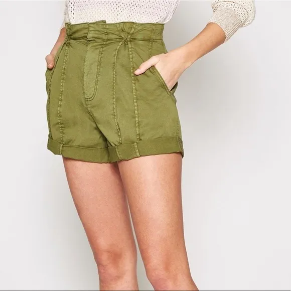 JOIE Xandria olive green paper bag high waist shorts