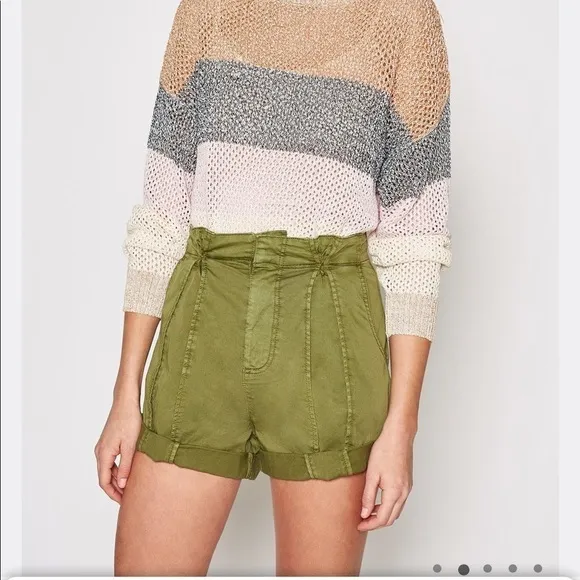 JOIE Xandria olive green paper bag high waist shorts