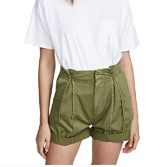 JOIE Xandria olive green paper bag high waist shorts