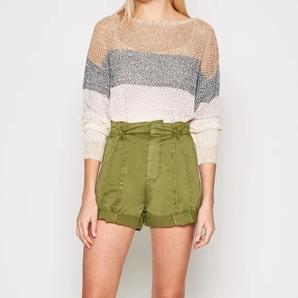 JOIE Xandria olive green paper bag high waist shorts