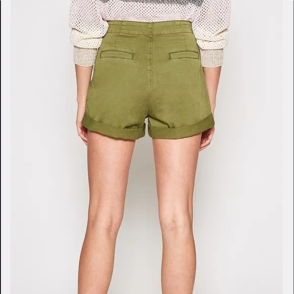 JOIE Xandria olive green paper bag high waist shorts