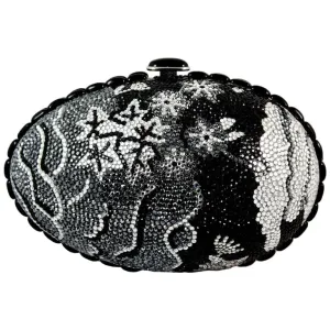 JUDITH LEIBER Black Grey & Silver Rhinestone Egg Clutch