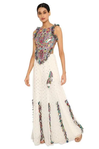 Karida Off White Georgette Embroidered Choli With Georgette Sharara