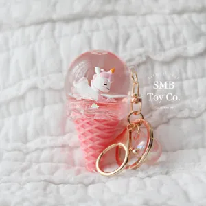 Keychain - Backpack/ Bag Charm - Ice Cream Cone with Unicorn - Pink