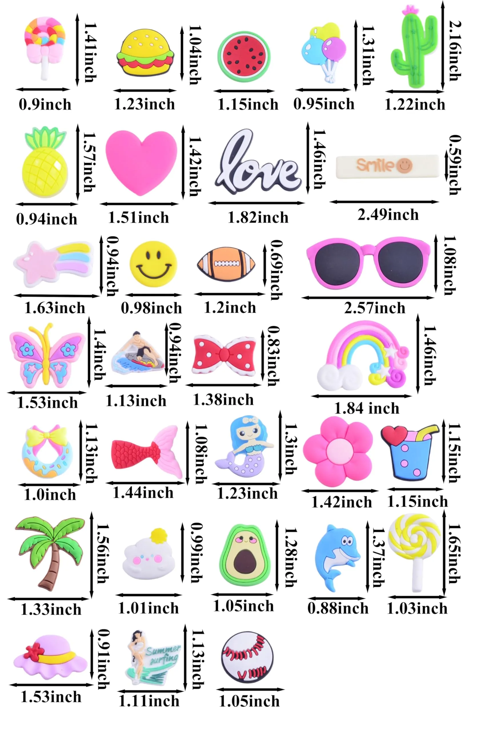 KJML DIY Charms for Bogg Bag 30pcs Charms for Bogg Bag Accessories Letters Flowers Baseball Beach Charms for Bogg Bag Cute Decoration Bag Charms for Bogg Bag Rubber Tote Beach Bags