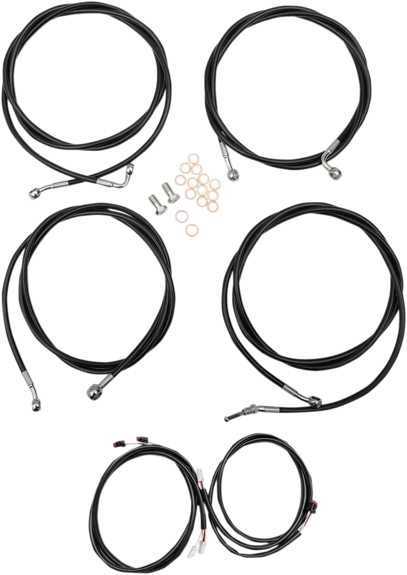 LA Choppers LA-8054KT3-08B Complete Handlebar Cable/Brake & Clutch Line/Wire Kit - Black Vinyl/Stainless Braided