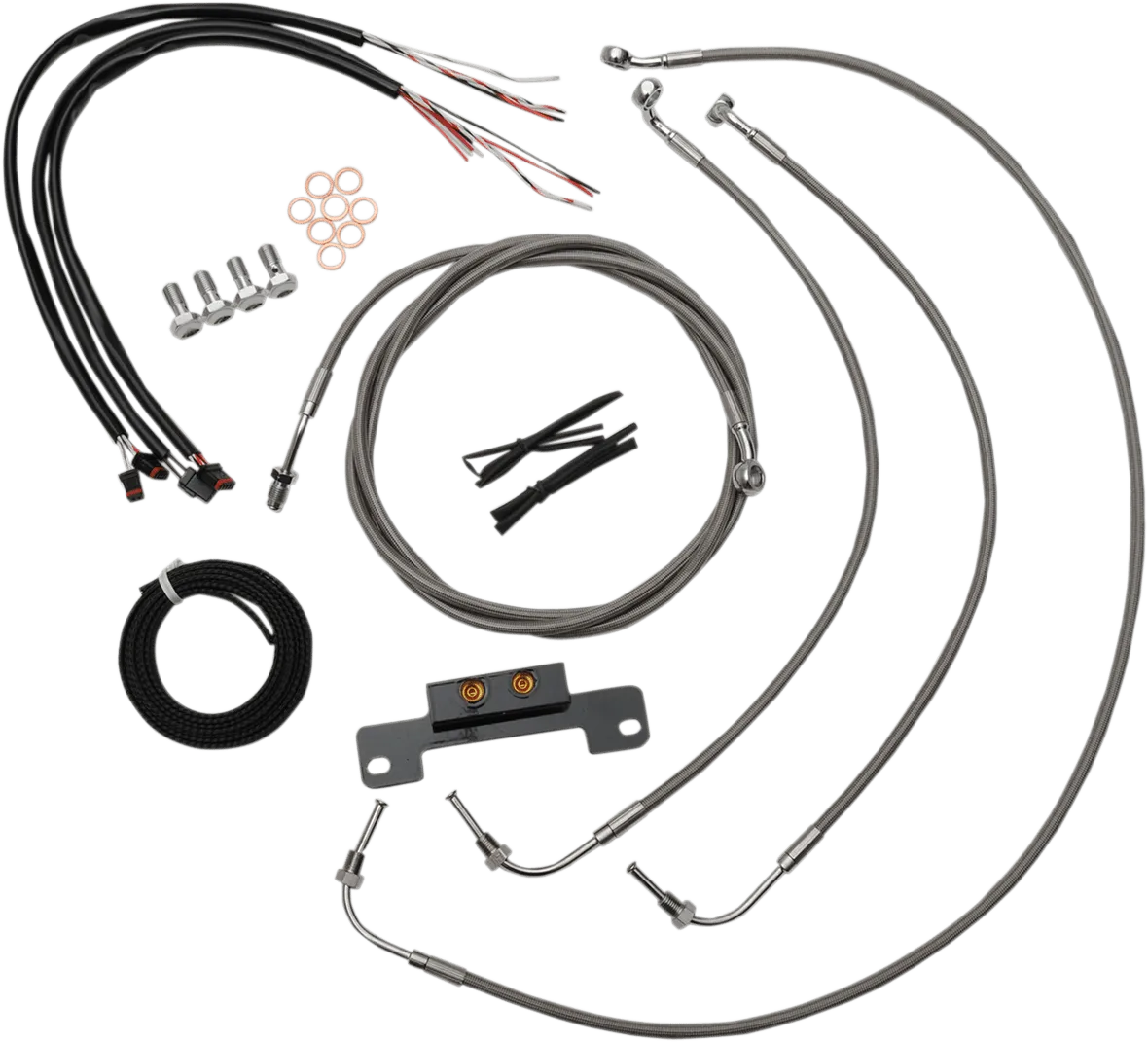 LA Choppers LA-8055KT2-08 Complete Handlebar Cable/Brake & Clutch Line/Wire Kit - Stainless Braided