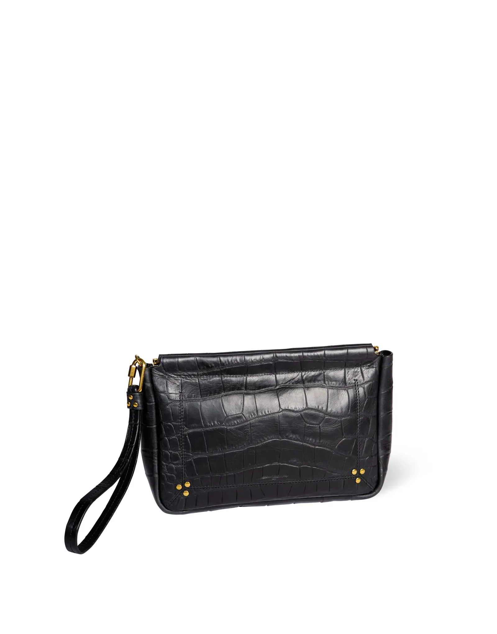 Large Clap Clutch in Croco Noir