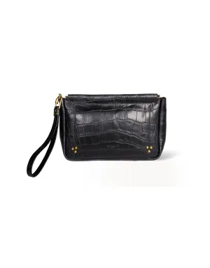 Large Clap Clutch in Croco Noir
