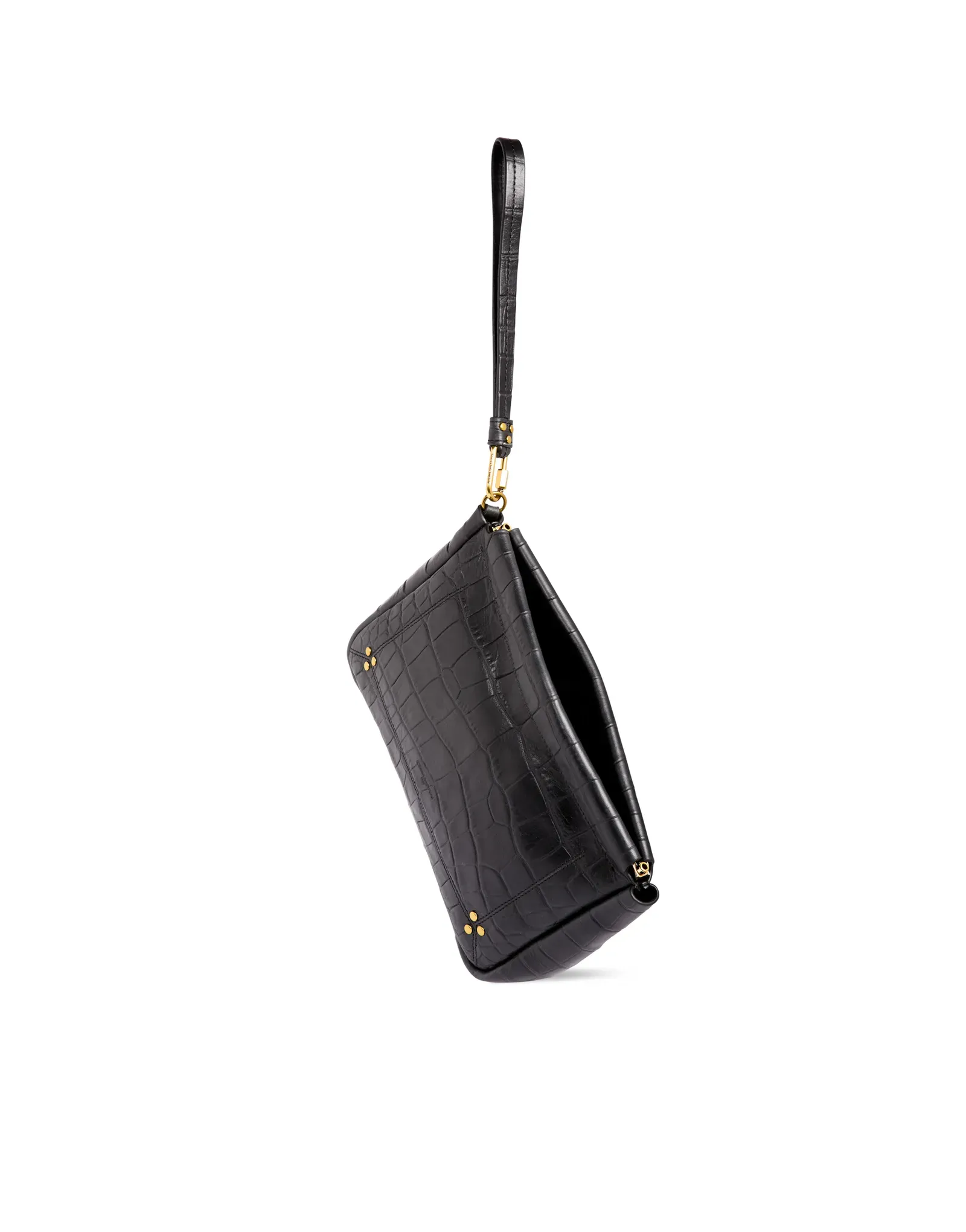 Large Clap Clutch in Croco Noir