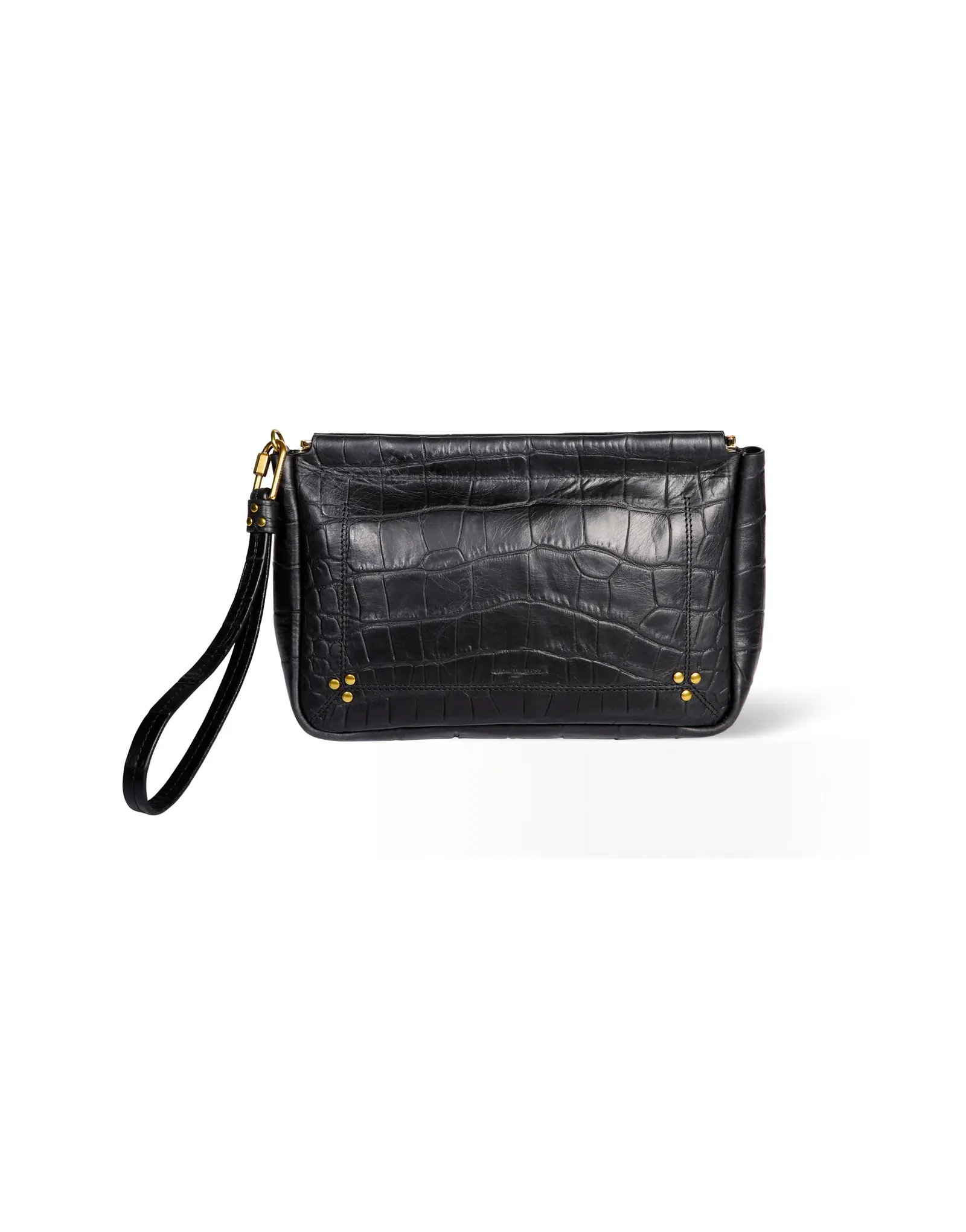 Large Clap Clutch in Croco Noir