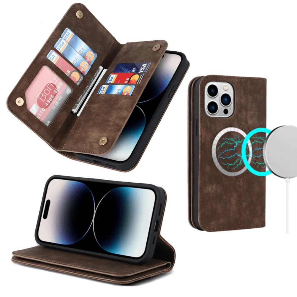 Leather Wallet Phone Case With Magnetic Charging