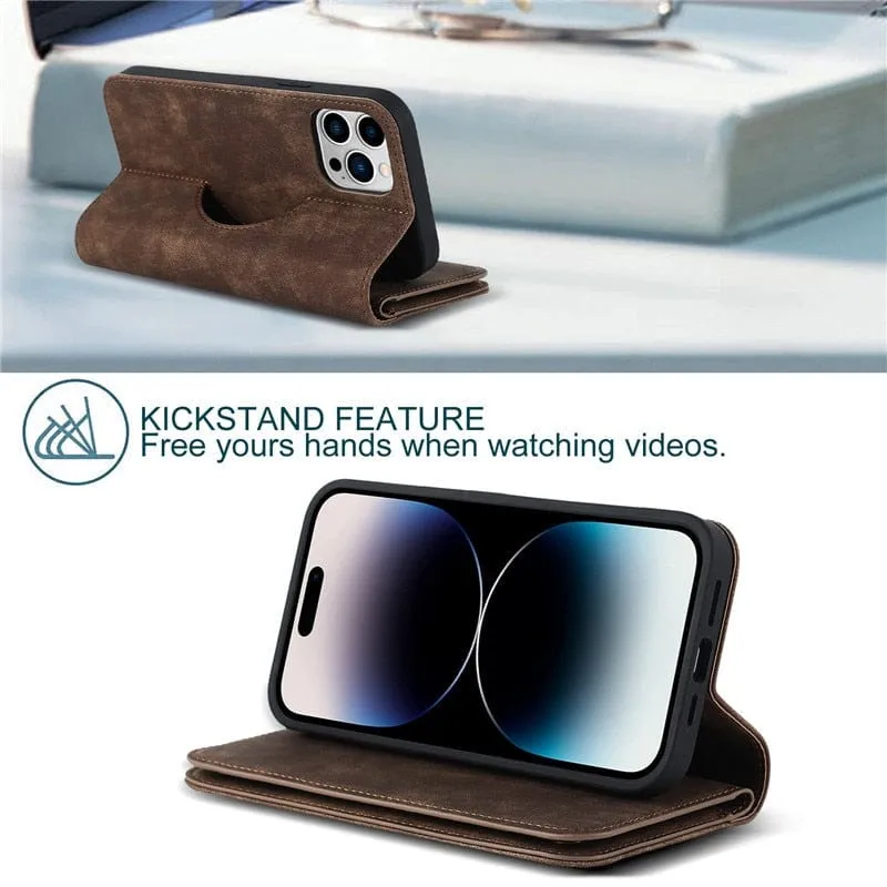 Leather Wallet Phone Case With Magnetic Charging
