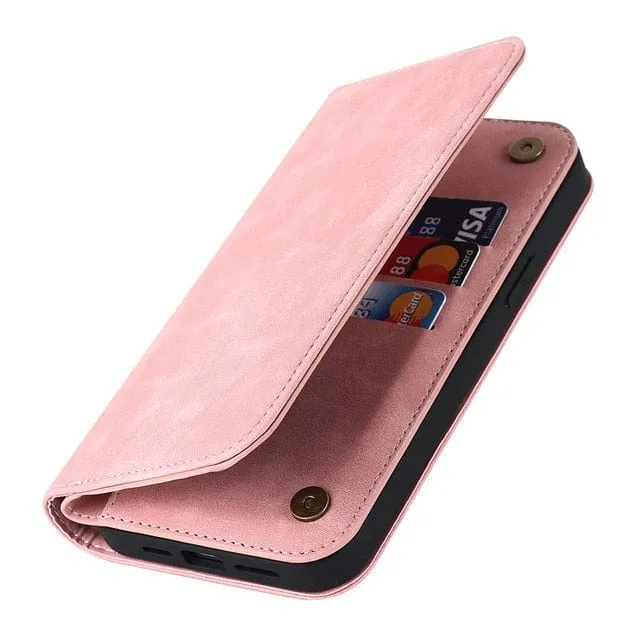 Leather Wallet Phone Case With Magnetic Charging