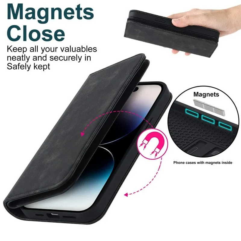 Leather Wallet Phone Case With Magnetic Charging