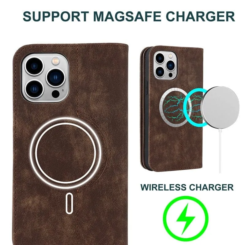 Leather Wallet Phone Case With Magnetic Charging