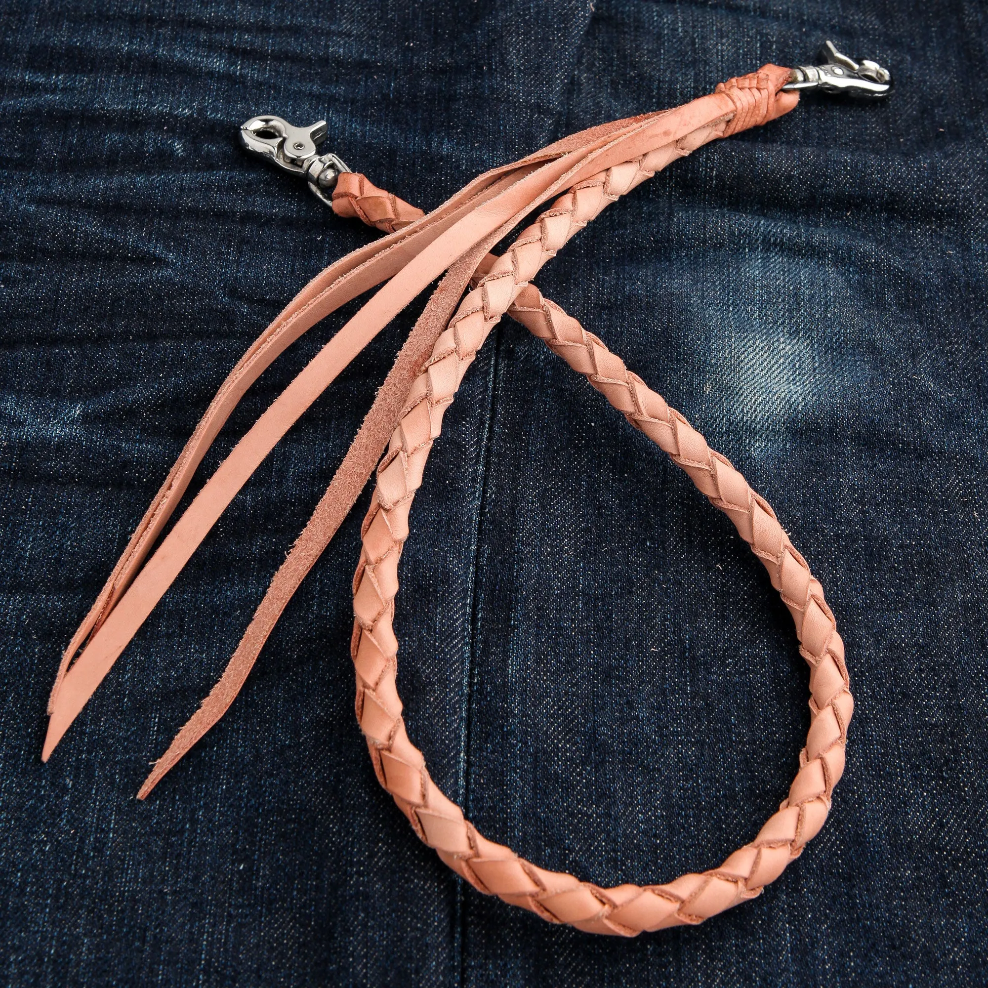 Light Tan Braided Genuine Cowhide Leather Wallet Chain