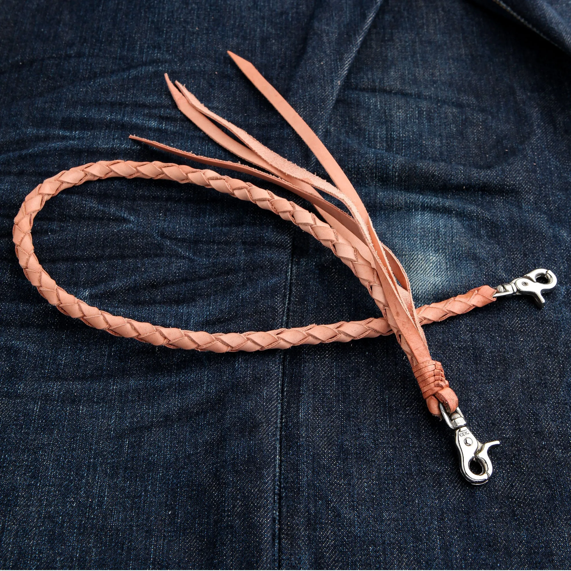 Light Tan Braided Genuine Cowhide Leather Wallet Chain