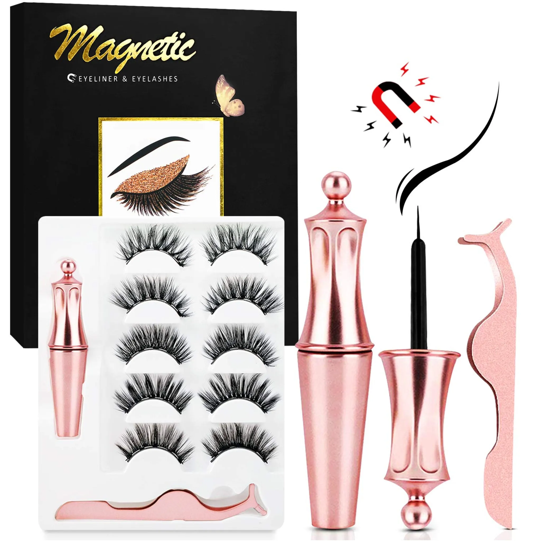 Like New/Unboxed- Fabuday Magnetic Eyeliner & Lashes Magnetic Eyelashes Kit False Lashes 5 pairs with Tweezers