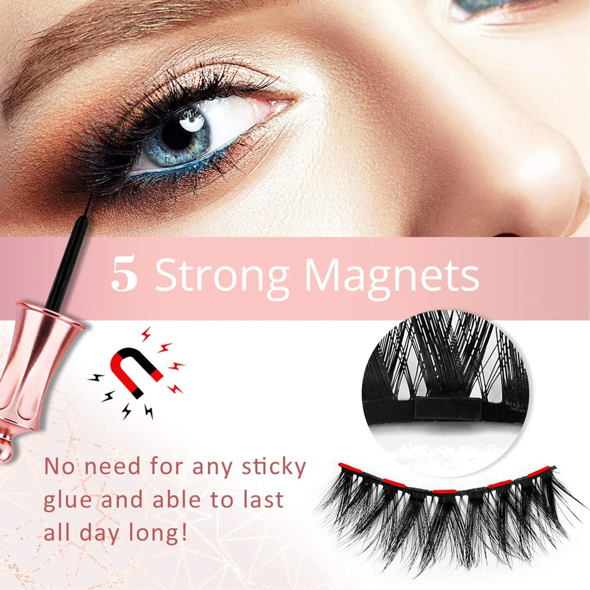 Like New/Unboxed- Fabuday Magnetic Eyeliner & Lashes Magnetic Eyelashes Kit False Lashes 5 pairs with Tweezers