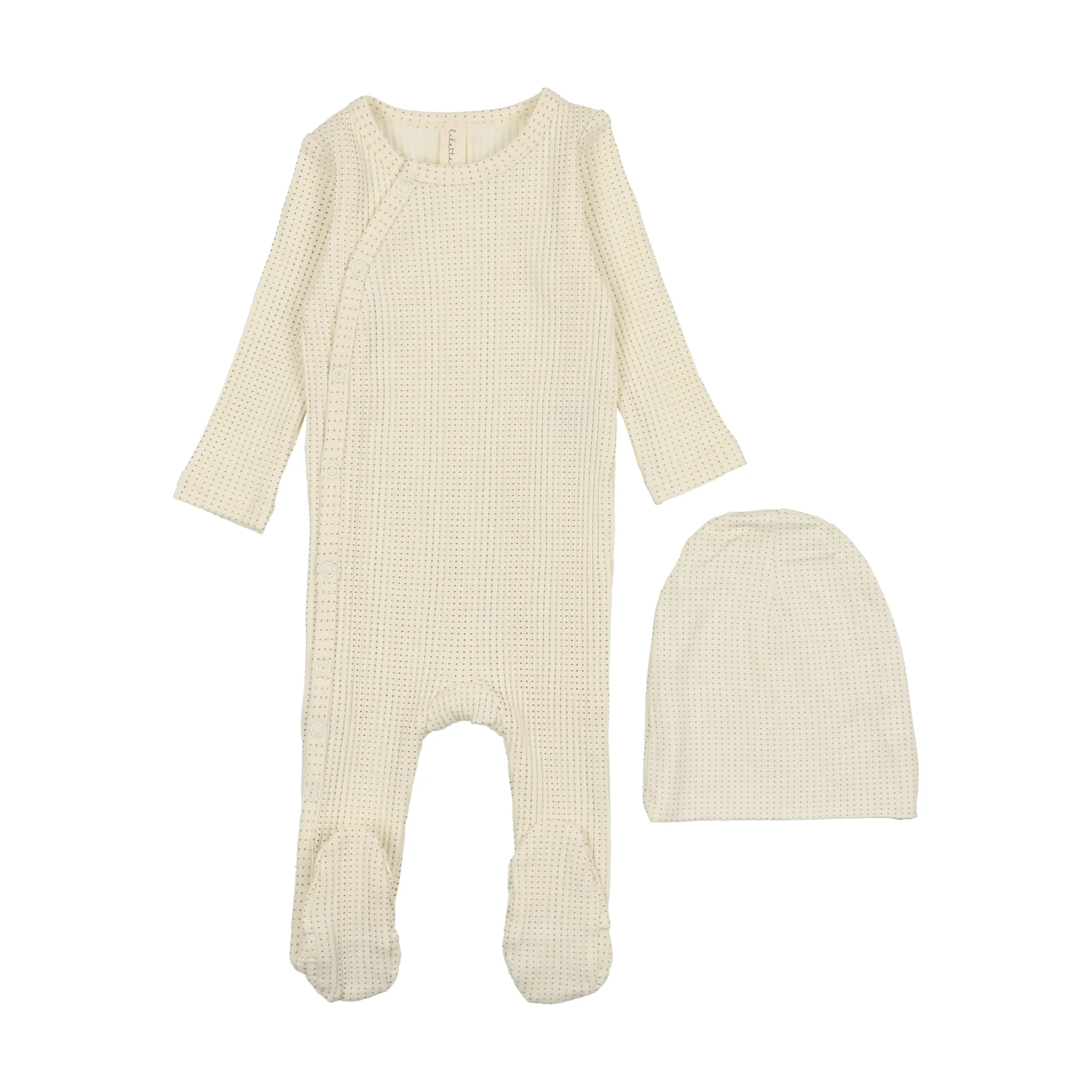 Lilette Dotted Side Snap Footie Set - Ivory/Blue