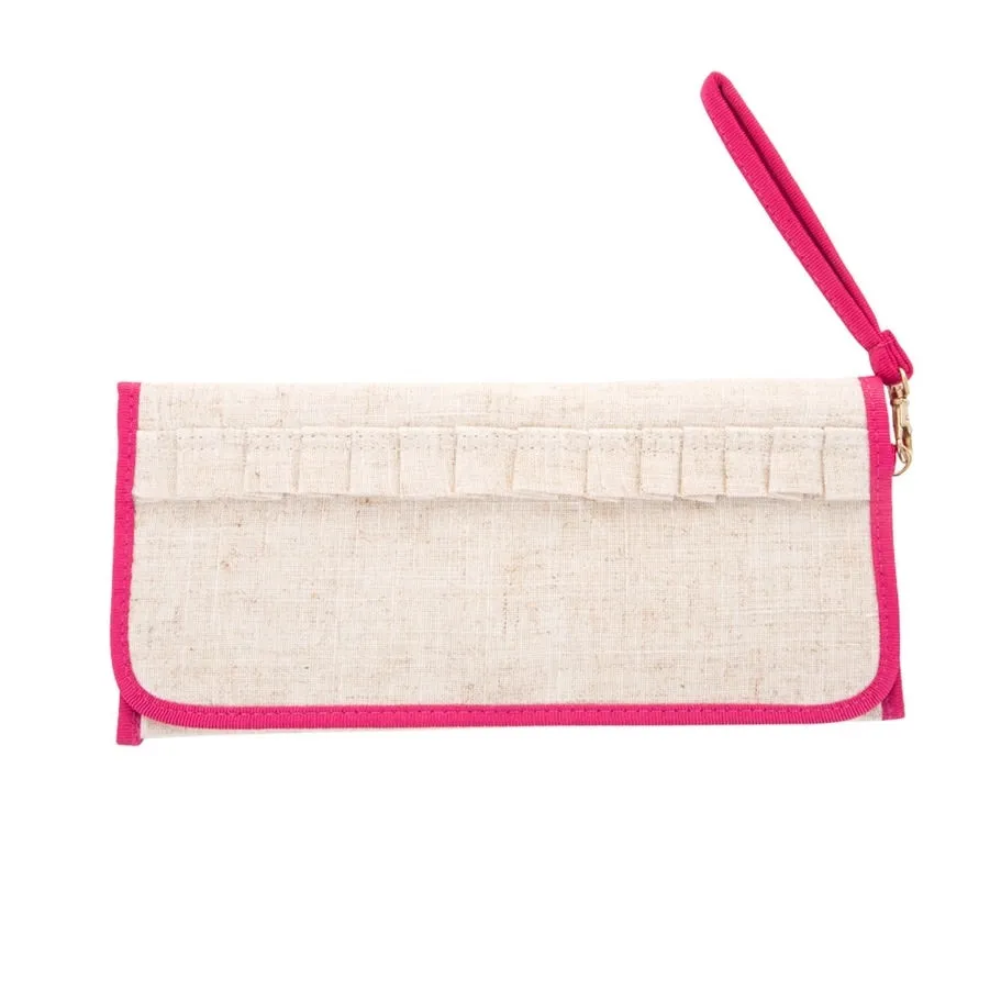 Linen Trifold Clutch -- Pink
