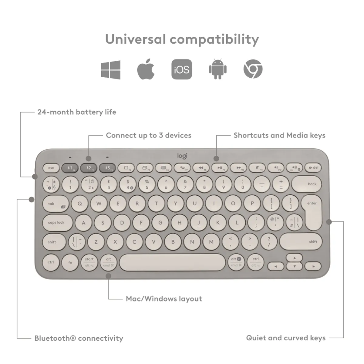 Logitech K380 Multi-Device Bluetooth Keyboard - Sand