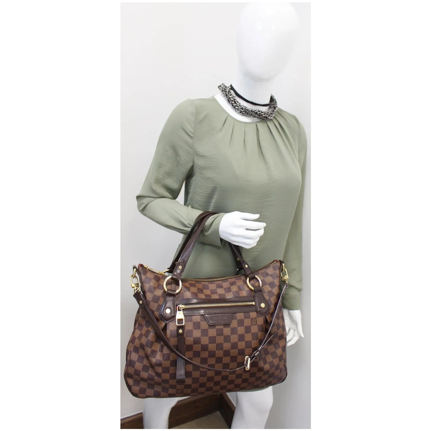 LOUIS VUITTON Evora MM Damier Ebene Tote Shoulder Bag Brown