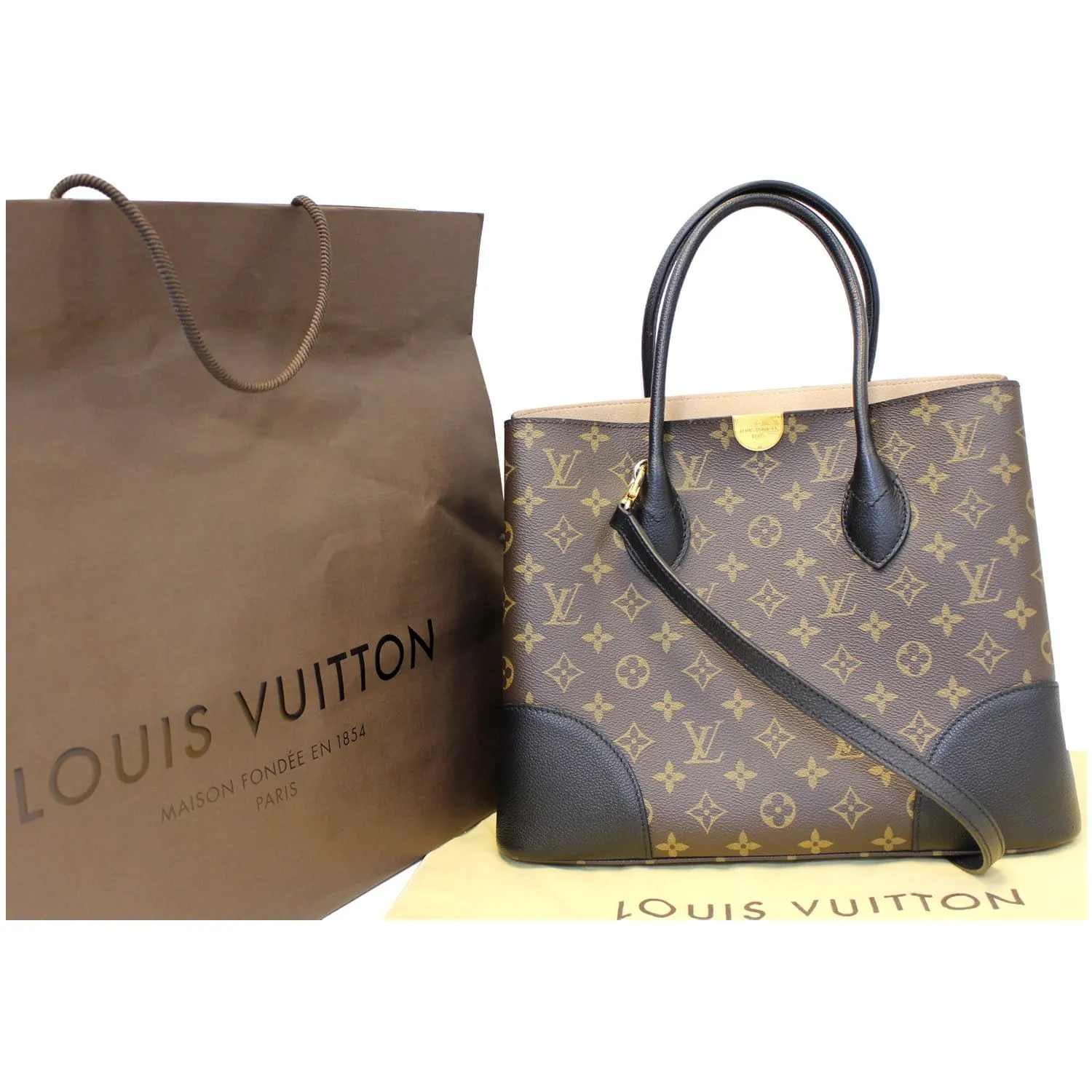 LOUIS VUITTON Flandrin Monogram Canvas Tote Shoulder Bag Brown