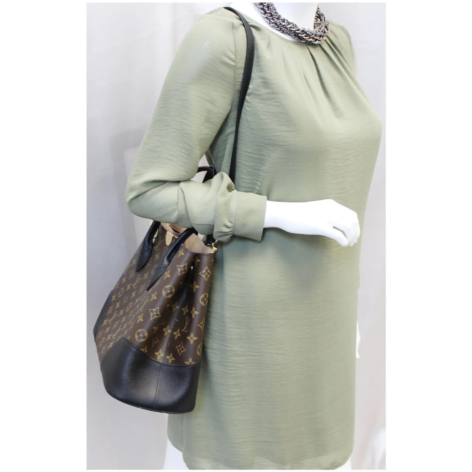 LOUIS VUITTON Flandrin Monogram Canvas Tote Shoulder Bag Brown