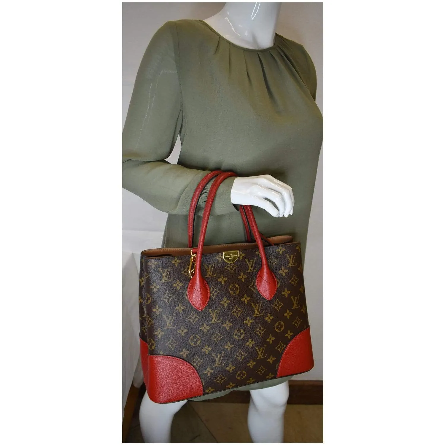 LOUIS VUITTON Flandrin Monogram Canvas Tote Shoulder Bag Red - 25% OFF