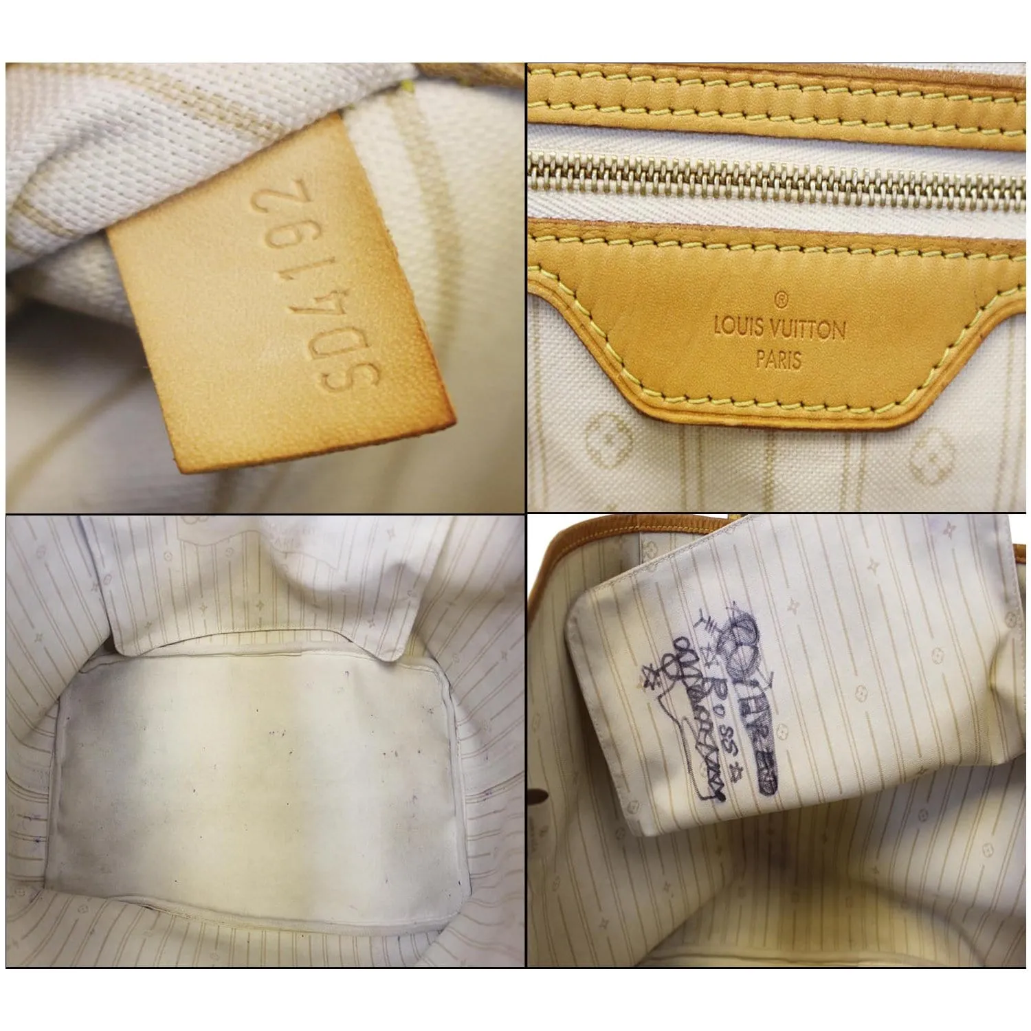 LOUIS VUITTON Neverfull GM Damier Azur Tote Shoulder Bag White